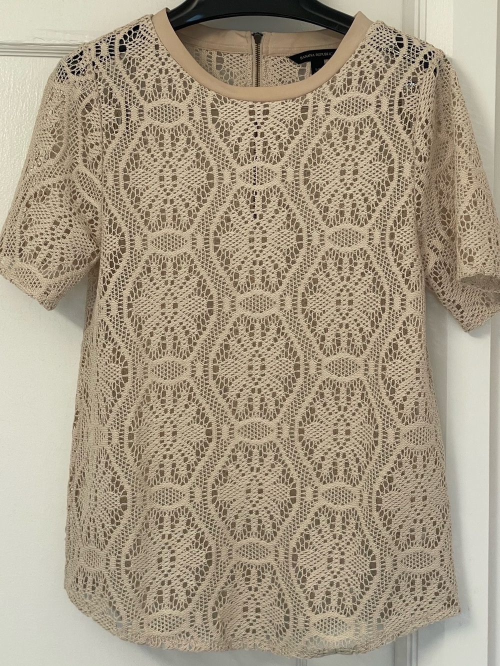 Banana Republic Beige Crochet Short-Sleeve Blouse